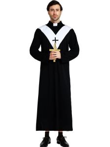 Male Black & White Priest Fancy Dress Costume – One Size