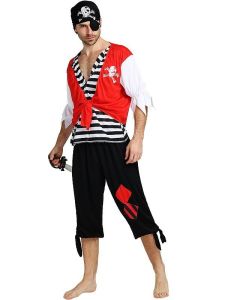 Male Shabby Striped Pirate Fancy Dress Costume – One Size