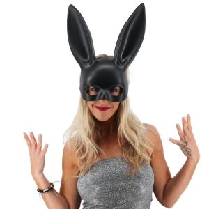 Matte Black Bunny Girl Masquerade Mask with Bunny Ears