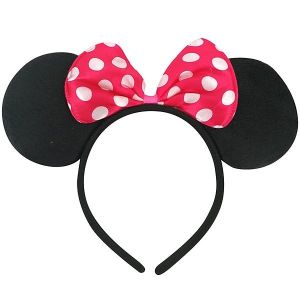 Mouse Style Ears and Hot Pink Spotty Bow