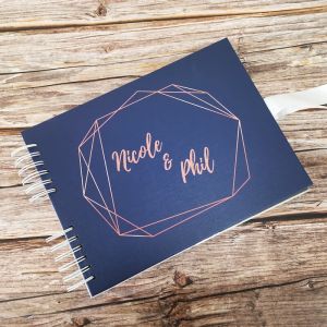 CUSTOM Navy With Geometric Rose Gold Frame Guestbook with Different Page Options
