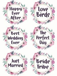 Pack of 6 Flower Wreath Wedding Word Props Multi Pack
