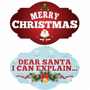 Merry Xmas & Dear Santa I Can Explain, Double-Sided Xmas Photo Booth Word Board Signs