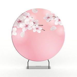 Circular 7ft White Cherry Blossom and Pretty Coloured Flowers Backdrop & Tension Frame