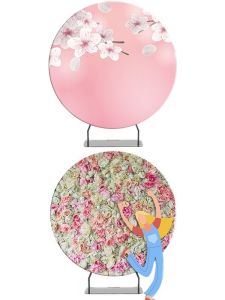 Circular 7ft White Cherry Blossom and Pretty Coloured Flowers Backdrop & Tension Frame