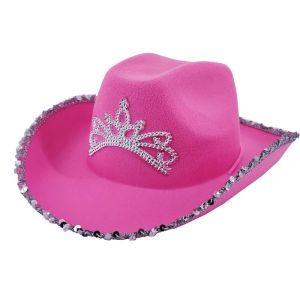 Pink Princess Western Cowboy Cowgirl Hat With Silver Tiara