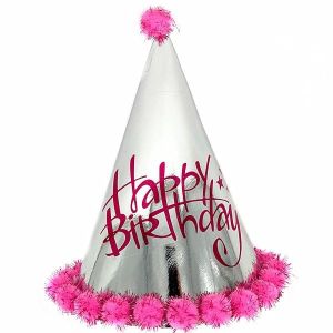Pink & Silver Holographic ‘Happy Birthday’ Paper Hat