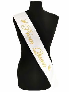 White With Gold Writing ‘Prom Queen’ Sash
