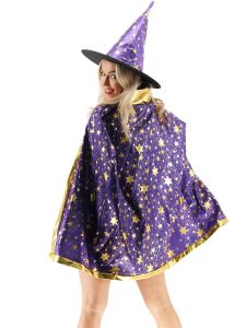 Wizard Witches Hat & Cloak Set In Purple