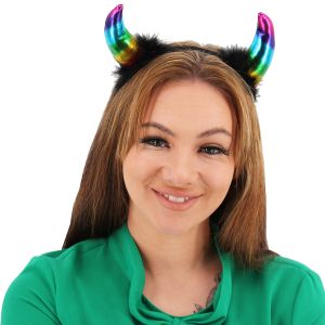 Rainbow Devil Horns With Fur Headband
