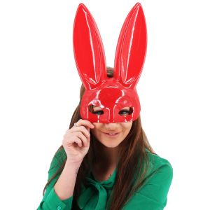 Red Bunny Girl Masquerade Mask with Bunny Ears