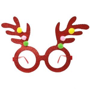 Red Glitter Reindeer Antlers Christmas Glasses