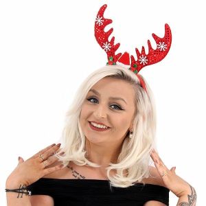 Red Glitzy Reindeer Antlers Christmas Headband