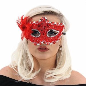 Glamorous Sequin Flowered Masquerade Mask In Red    
