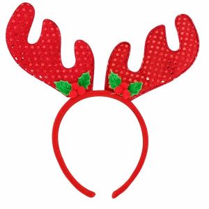 Red Sequin Deer Antlers Christmas Headband