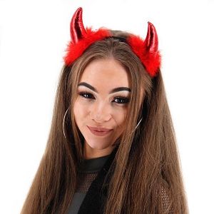 Shiny Red Devil Horns With Black Headband
