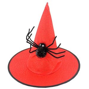 Red Witches Pointed Hat with Spooky Spider Halloween Fancy Dress Accessory