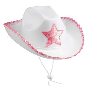 Sequin Pink Star White Cowboy Cowgirl Hat
