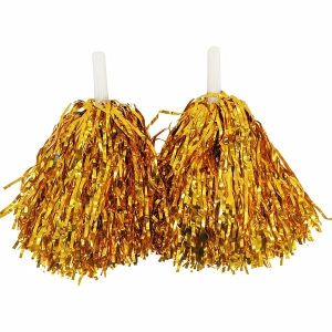 Set Of 2 Glitzy Cheerleader Pom Poms In Gold