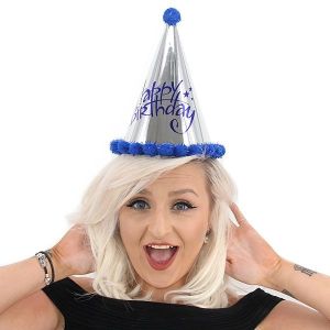 Dark Blue & Silver Holographic ‘Happy Birthday’ Paper Hat