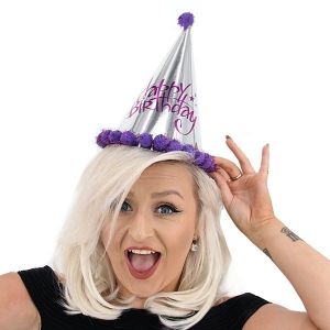 Purple & Silver Holographic ‘Happy Birthday’ Paper Hat