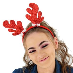 Sparkly Glitter Red Reindeer Antlers Headband 