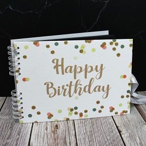 Good Size White Confetti Cover Happy Birthday Guestbook With Plain Pages 