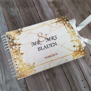 CUSTOM Gold Leaf Marble & White Background Guestbook with Different Page Options