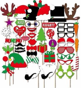 50pcs Christmas Themed Photo Booth Xmas Party Props on Sticks 
