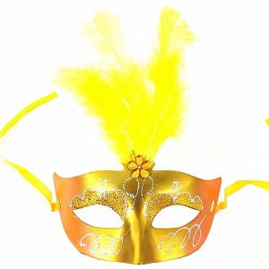 Feathered Masquerade Mask yellow