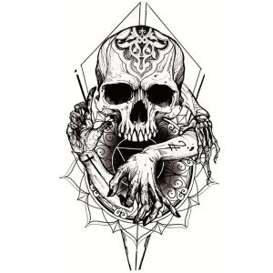 Black and Grey Halloween Skull Medium Temporary Tattoo Body Art Transfer No. 948