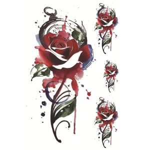 Rose and Pocket Watch Medium Temporary Tattoo Body Art Transfer No. 960