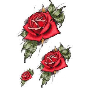 Traditional Red Rose Medium Temporary Tattoo Body Art Transfer No. 25