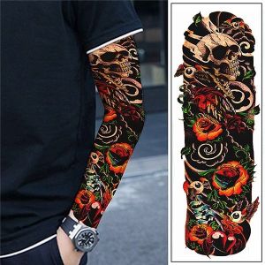 Skull and Rose Swirl Sleeve Temporary Tattoo Body Art Transfer No. 28