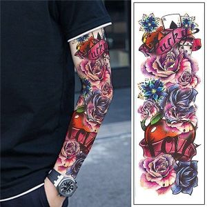 Lucky Love Heart Sleeve Temporary Tattoo Body Art Transfer No. 35