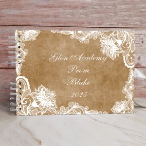 Custom Brown & White Lace Festive Guest Book with Different Page Options-No. 121