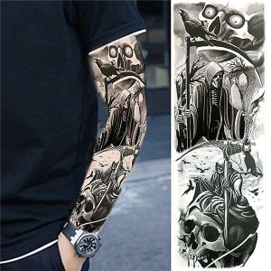 Grim Reaper Halloween Sleeve Temporary Tattoo Body Art Transfer No. 78