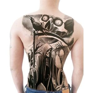 Midnight Graveyard Reaper Halloween Full Back Temporary Tattoo Body Art Transfer No. 79