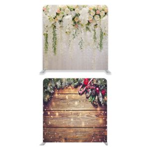 8ft*7.5ft Beautiful Pastel Flowers Foliage And Rustic Wood Candy Cane Xmas Backdrop, With or Without Tension Frame