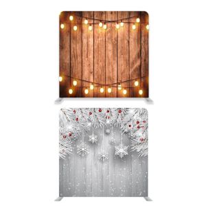 8ft*7.5ft Rustic Wood with Fairy Lights And Snowy Fir Tree Xmas Backdrop, With or Without Tension Frame  