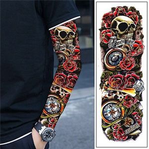 Skull, Rose and Compass Sleeve Temporary Tattoo Body Art Transfer No. 7