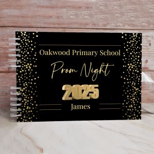 Custom Black & Gold Glitter Luxury Prom Night Guest Book with Different Page Options-No. 122