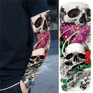 Vibrant Coloured Flower Skull Sleeve Temporary Tattoo Body Art Transfer No. 81