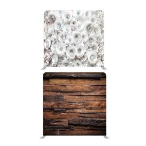 8ft*7.5ft Plain Rustic Wood and White Roses Backdrop, With or Without Tension Frame