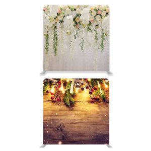 8ft*8ft Beautiful Pastel Flowers Foliage And Rustic Wood Xmas Holly Backdrop, With or Without Tension Frame  
