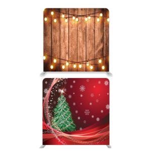 8ft*8ft Rustic Wood with Fairy Lights And Red Snowy Green Xmas Tree Backdrop, With or Without Tension Frame 