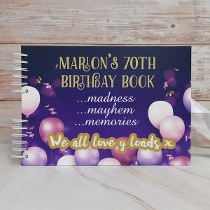 CUSTOM Elated Celebratory Pink Purple Balloons Confetti Guestbook with Different Page Style Options
