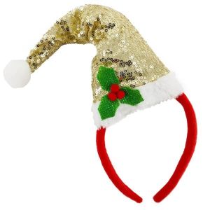 Sparkly Sequined Gold Santa Hat Headband 