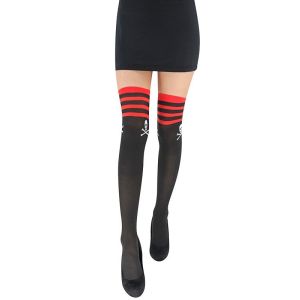 Adult Stockings - Black and Red Pirate Skulls 