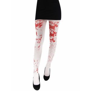 Adult Halloween Tights -  White with Blood Splatters 